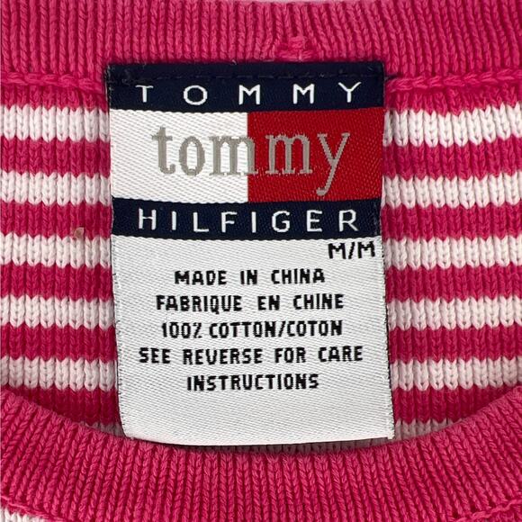 90s crop short sleeve sweater hot pink striped Tommy Hilfiger 1990s vintage - Picture 4 of 5